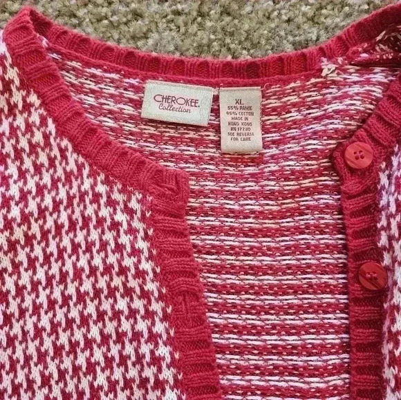 Red & White Herringbone Cardigan, Size XL - Picture 4 of 6